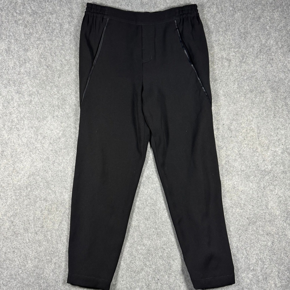 Vince Pants Womens Small Black‎ Elastic Waist Satin Trim Crepe Tapered Trousers